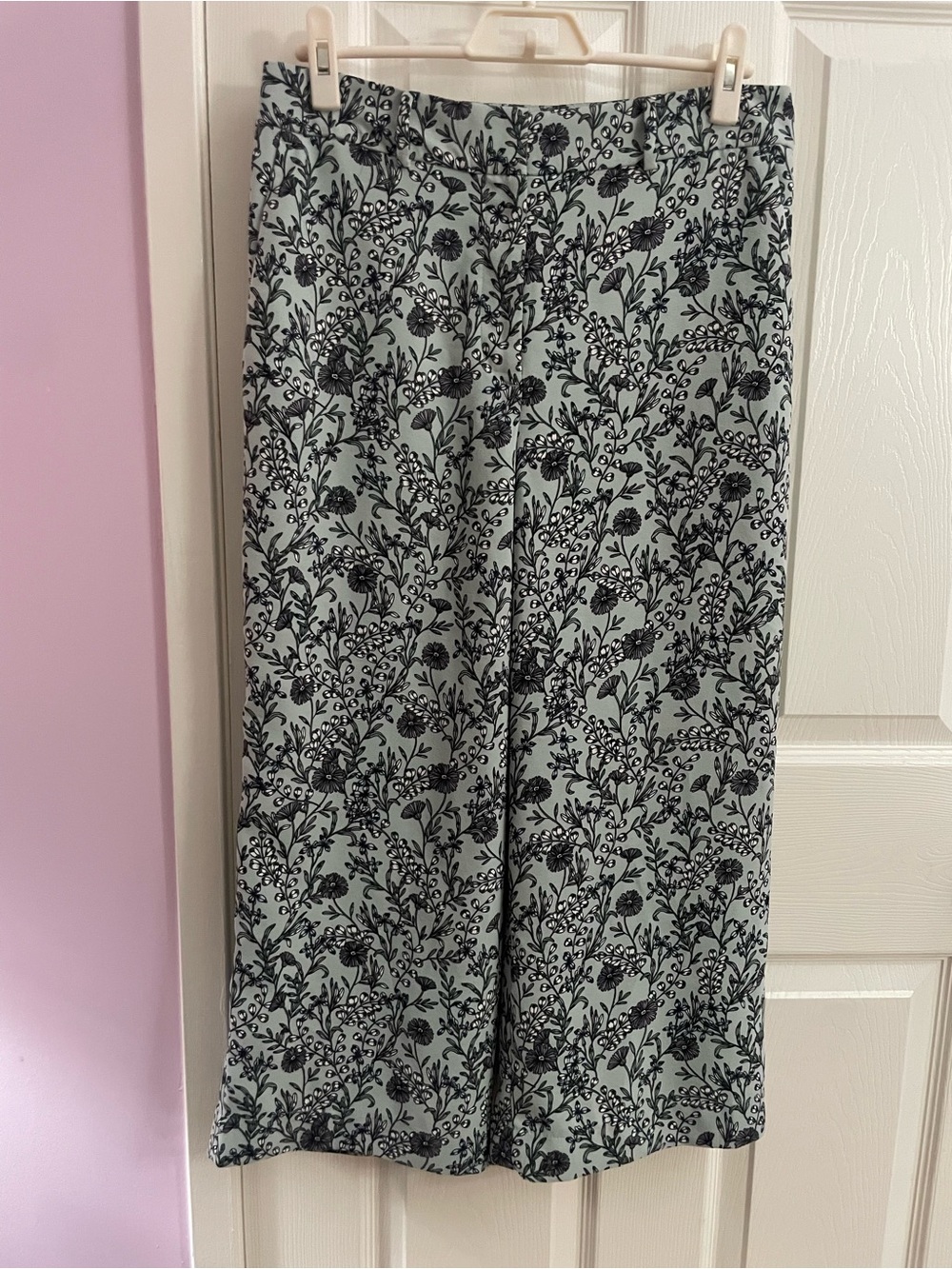 LOFT Mint Green Floral Wide-Leg Pants